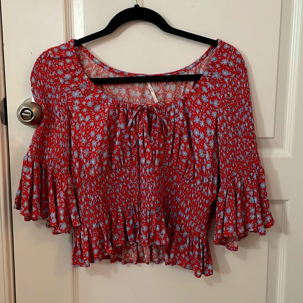 Free people red and blue floral top. Size small.